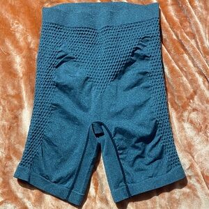Blue Textured High-Waisted Shorts